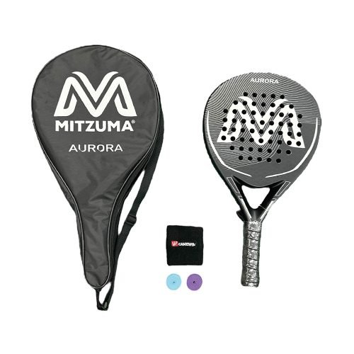 Sports Dynamix | Mitzuma Aurora Padel Ball Racket (Bat) With Bag - Black/ White