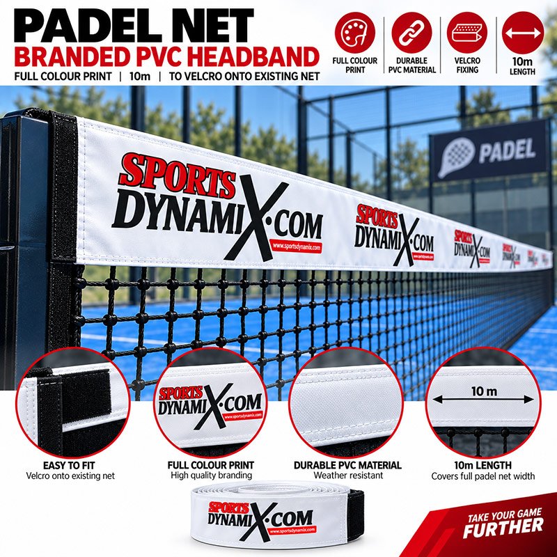 Sports Dynamix | IFS Padel Net Branded PVC Headband (Top) | Full Colour Print / 10m Length / Velcro onto Existing Net